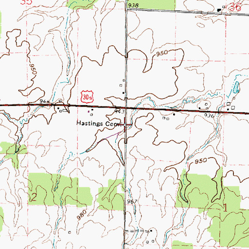 Topographic Map of Hastings Cemetery, OH