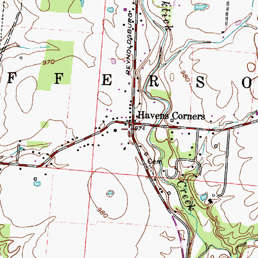Topographic Map of Havens Corners, OH