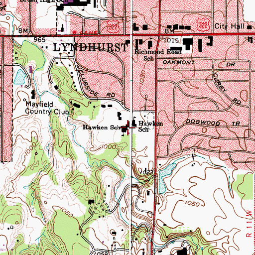 Topographic Map of Hawken School, OH