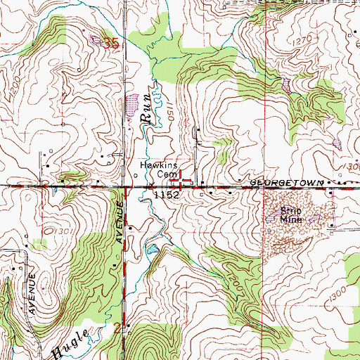 Topographic Map of Hawkins Cemetery, OH