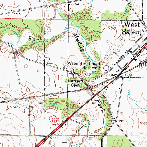 Topographic Map of Hazzard Cemetery, OH