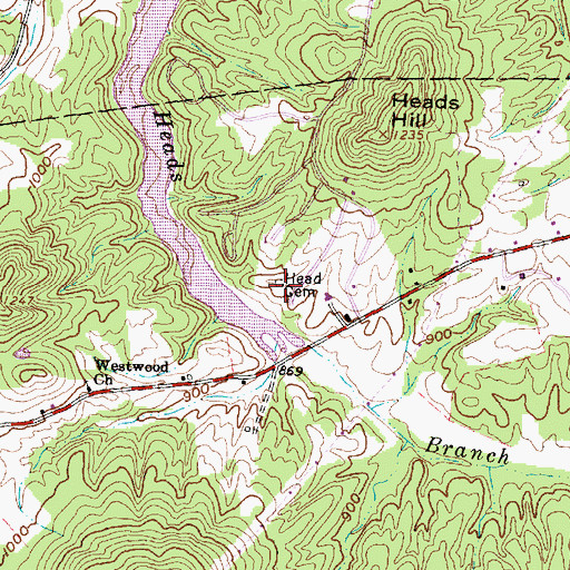 Topographic Map of Head Cemetery, OH