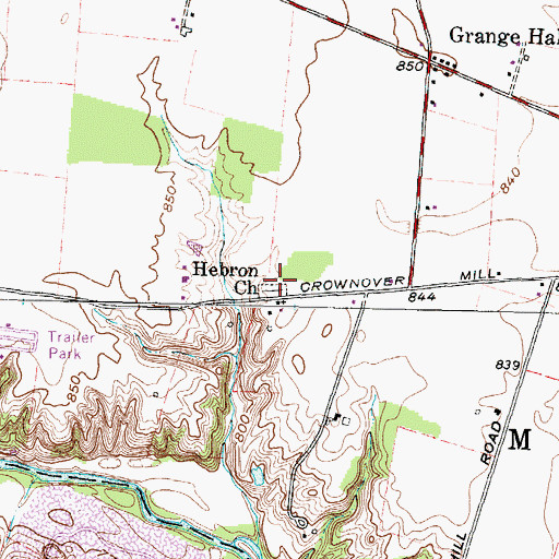 Topographic Map of Hebron Church, OH