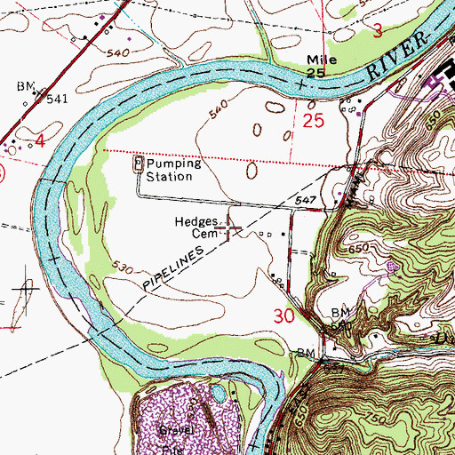 Topographic Map of Hedges Cemetery, OH