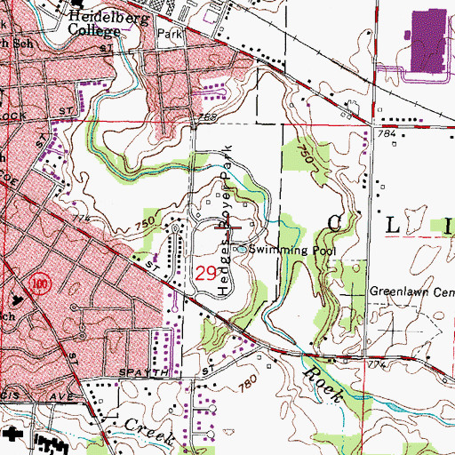 Topographic Map of Hedges-Boyer Park, OH