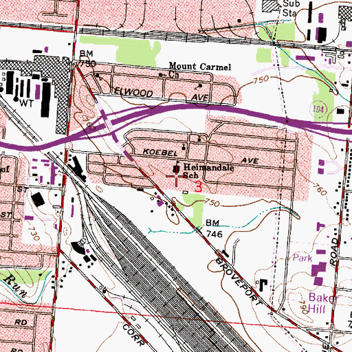Topographic Map of Heimandale School, OH