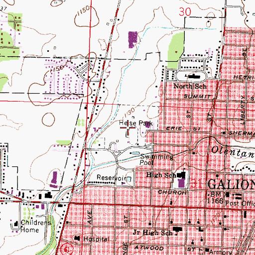 Topographic Map of Heise Park, OH