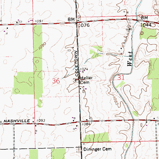 Topographic Map of Heller Cemetery, OH