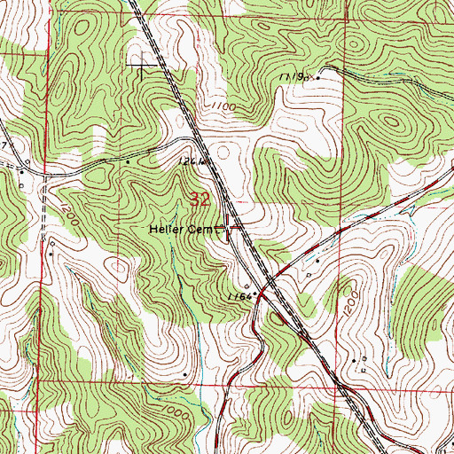 Topographic Map of Heller Cemetery, OH