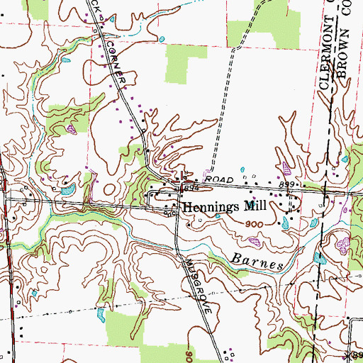 Topographic Map of Hennings Mill, OH