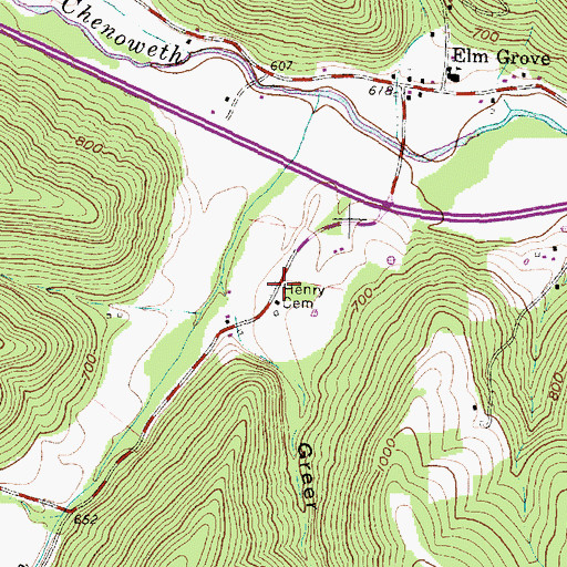 Topographic Map of Henry Cemetery, OH