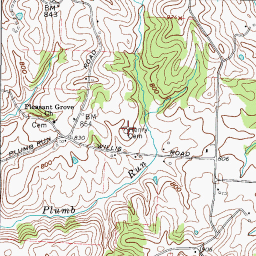 Topographic Map of Henry Cemetery, OH