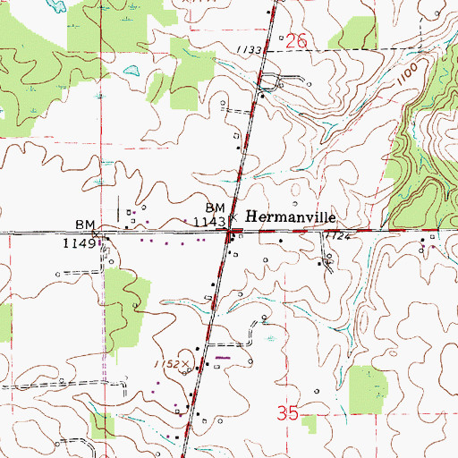 Topographic Map of Hermanville, OH
