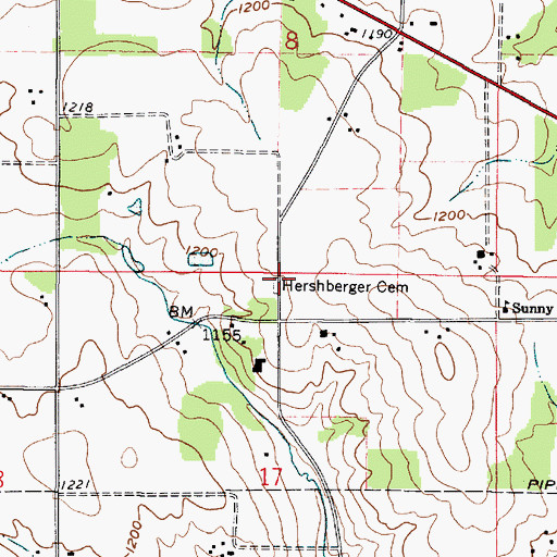 Topographic Map of Hershberger Cemetery, OH