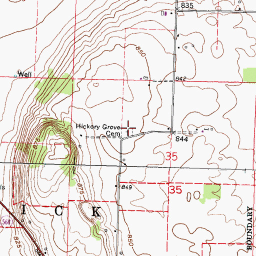 Topographic Map of Hickory Grove Cemetery, OH