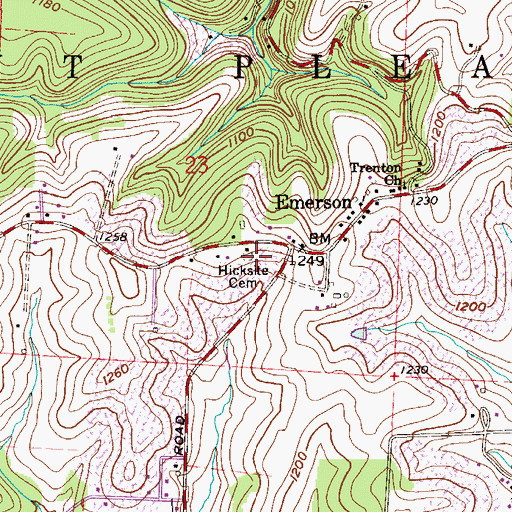 Topographic Map of Hicksite Cemetery, OH