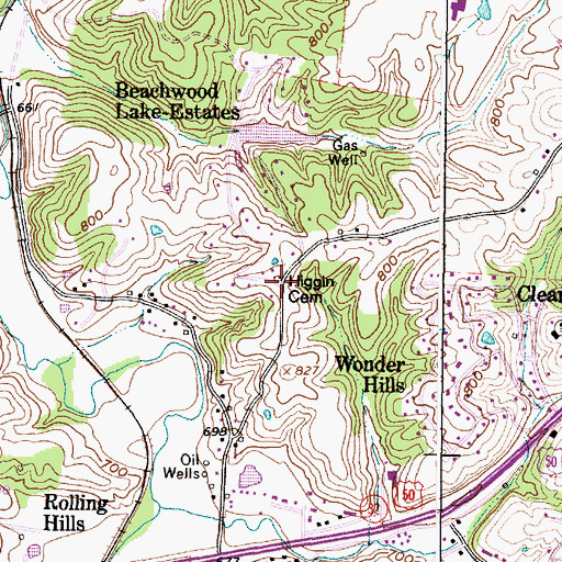 Topographic Map of Higgin Cemetery, OH