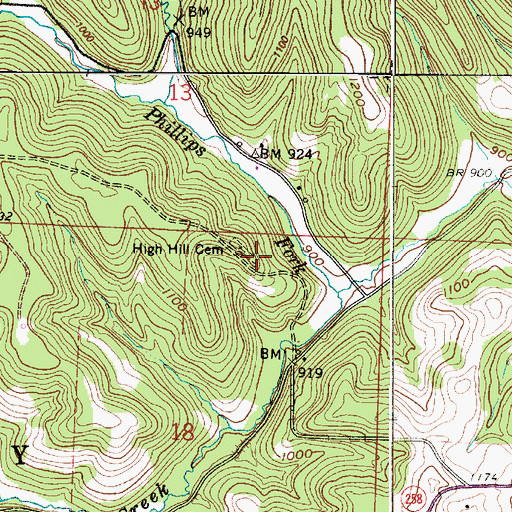 Topographic Map of High Hill Cemetery, OH