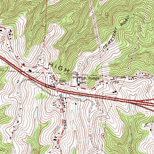 Topographic Map of High Ridge Cemetery, OH