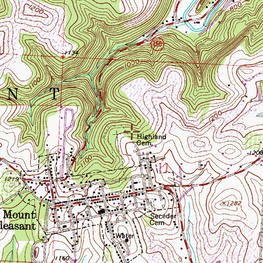 Topographic Map of Highland Cemetery, OH