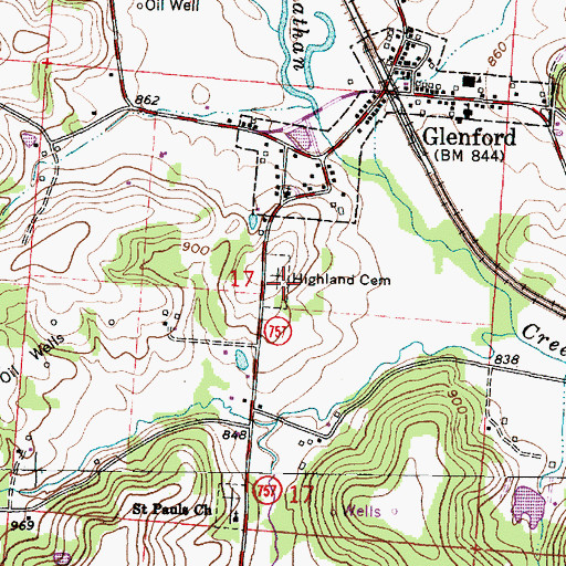 Topographic Map of Highland Cemetery, OH