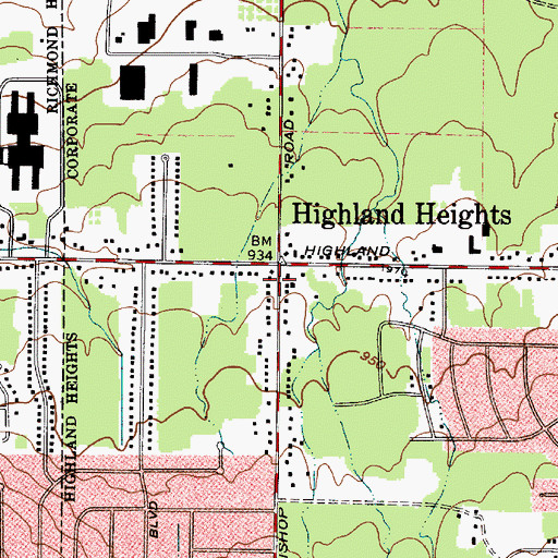 Topographic Map of Highland Heights, OH