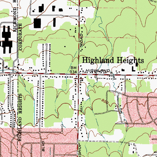 Topographic Map of Highland Heights, OH