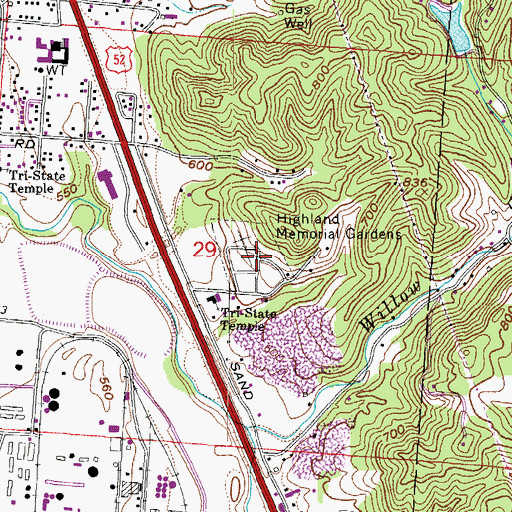 Topographic Map of Highland Memorial Gardens, OH
