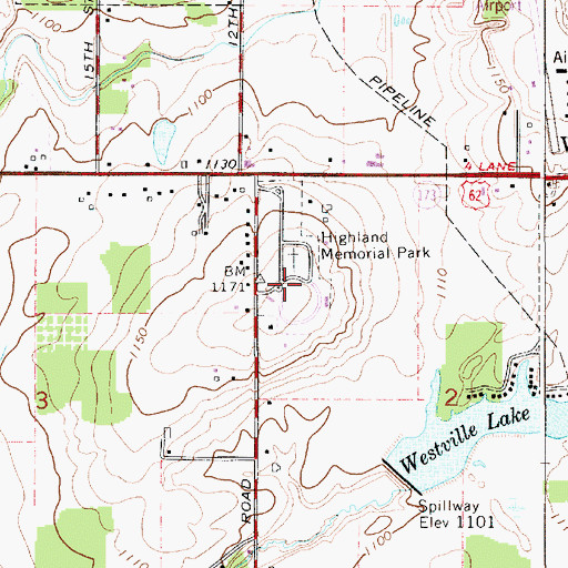Topographic Map of Highland Memorial Park, OH