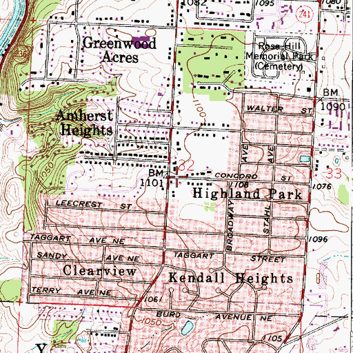 Topographic Map of Highland Park, OH