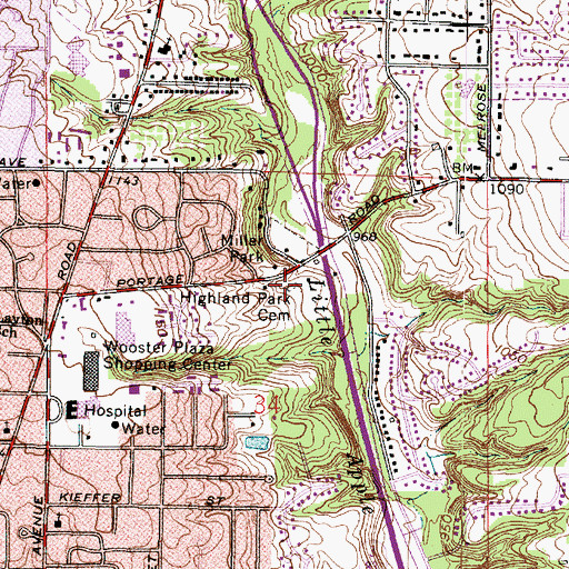 Topographic Map of Highland Park Cemetery, OH