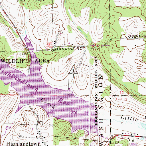 Topographic Map of Highlandtown Wildlife Area, OH