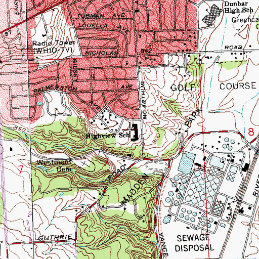 Topographic Map of Highview School, OH