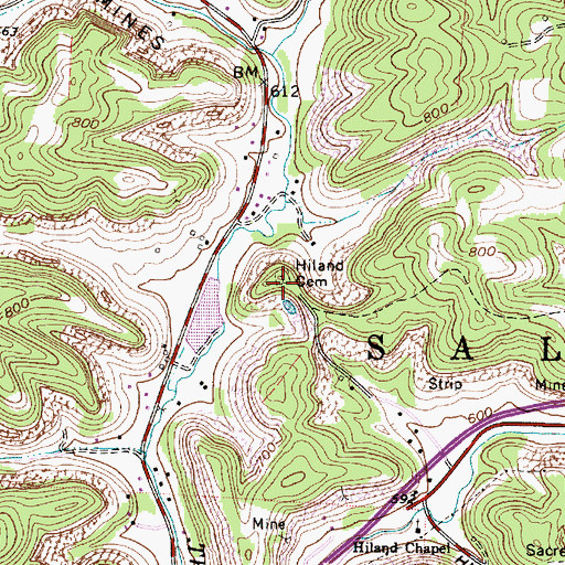 Topographic Map of Hiland Cemetery, OH