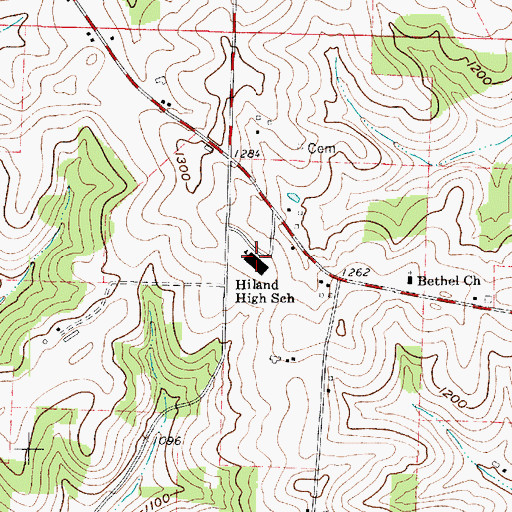Topographic Map of Hiland High School, OH