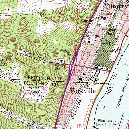 Topographic Map of Hill School, OH