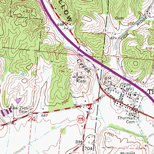 Topographic Map of Hill Cemetery, OH