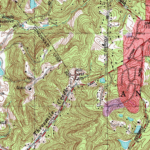 Topographic Map of Hillcrest Cemetery, OH