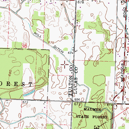 Topographic Map of Hill Ditch, OH
