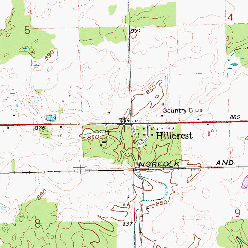 Topographic Map of Hillcrest, OH