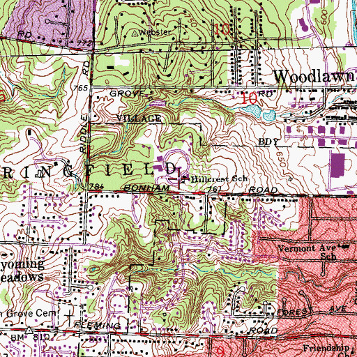 Topographic Map of Hillcrest School, OH