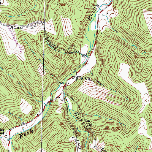 Topographic Map of Hills Church, OH