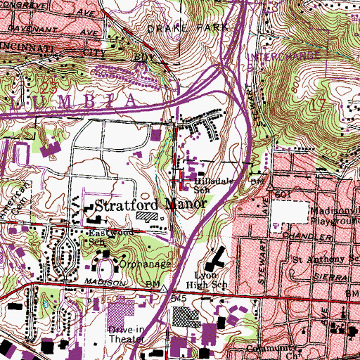 Topographic Map of Hillsdale School, OH