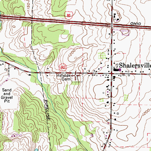 Topographic Map of Hillside Cemetery, OH