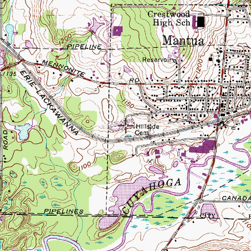 Topographic Map of Hillside Cemetery, OH