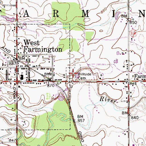Topographic Map of Hillside Cemetery, OH