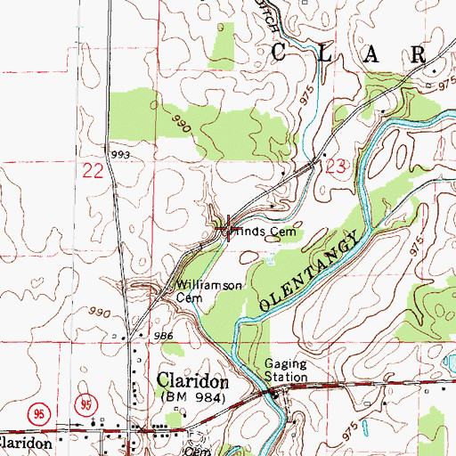 Topographic Map of Hinds Cemetery, OH