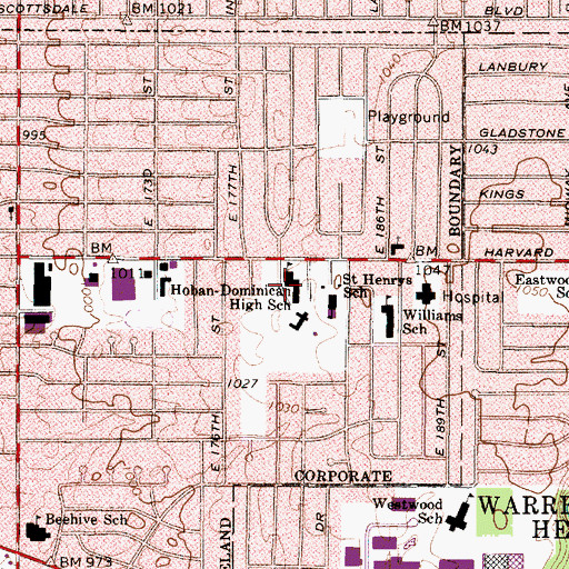Topographic Map of Hoban-Dominican High School (historical), OH