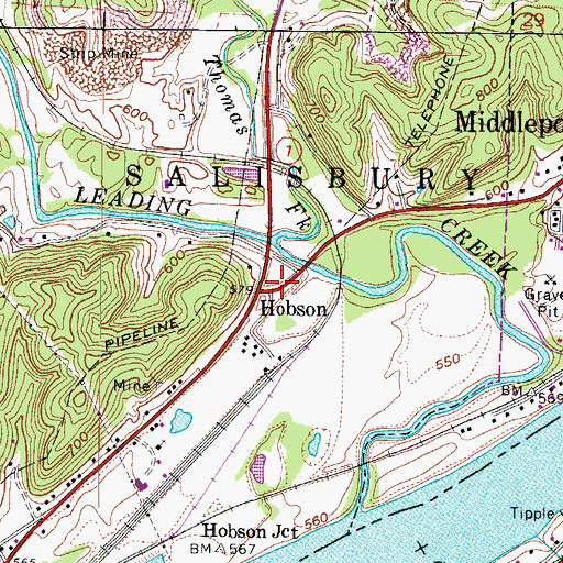 Topographic Map of Hobson, OH