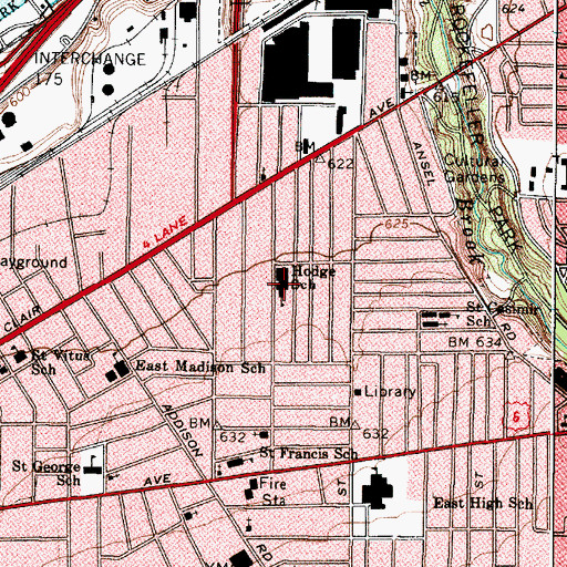 Topographic Map of Hodge School, OH